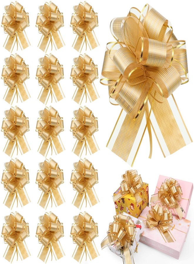 WILLBOND 20 Pieces 6 Inch Pull Bows Gift Wrapping Ribbon Pull Bows for Valentine Wedding Baskets Christmas Multicolor Wrap Accessory for Gift Present Holiday Decor(Gold) - Image 1