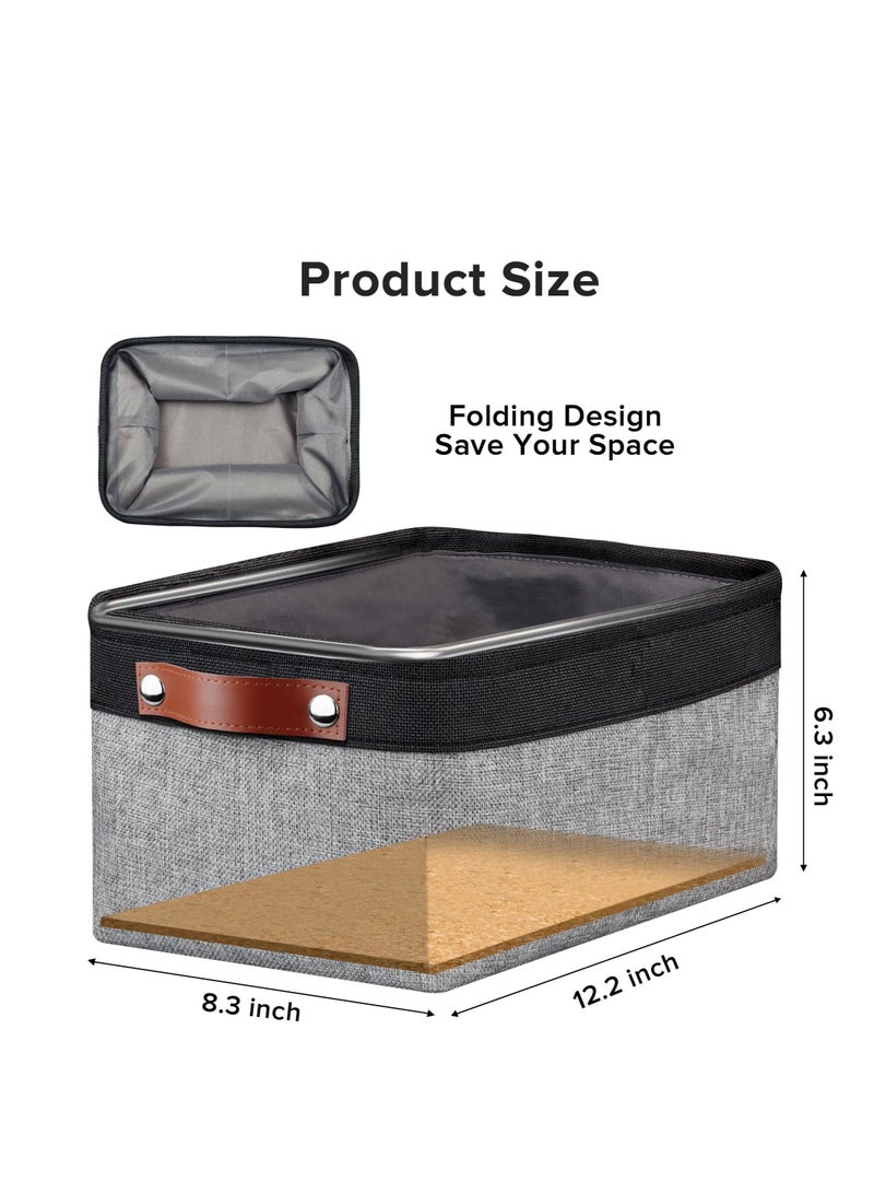 Excefore Canvas Linen Storage Baskets, Fabric Storage Baskets with Handles, Foldable Fabric Storage Box, Suitable for Clothes, Toys, Towels, Office Products (Grey Black)  - Image 2