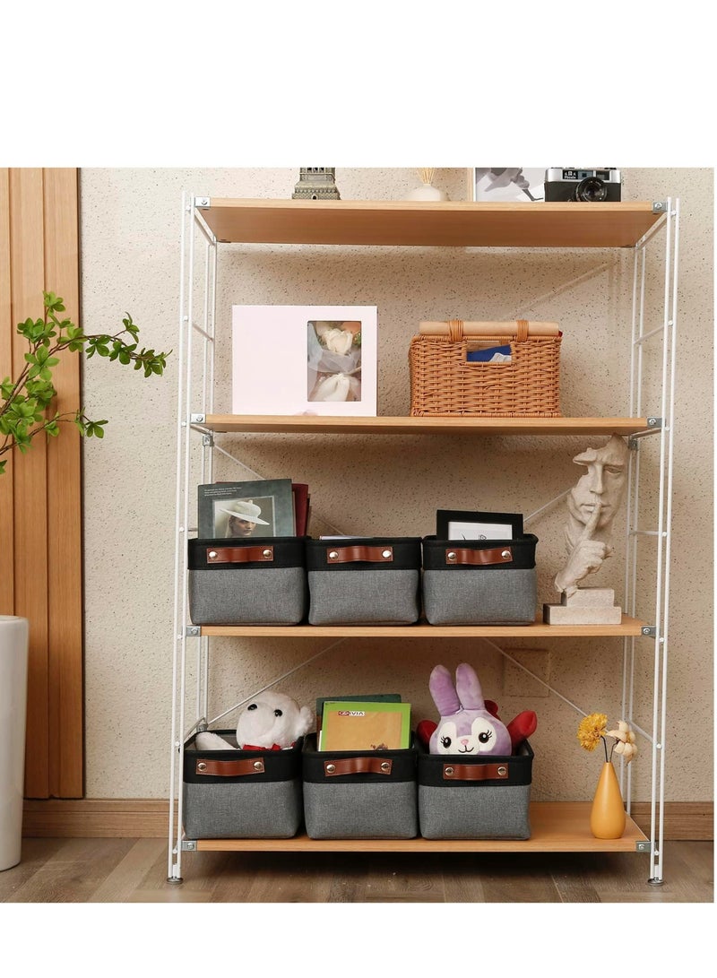 Excefore Canvas Linen Storage Baskets, Fabric Storage Baskets with Handles, Foldable Fabric Storage Box, Suitable for Clothes, Toys, Towels, Office Products (Grey Black)  - Image 5
