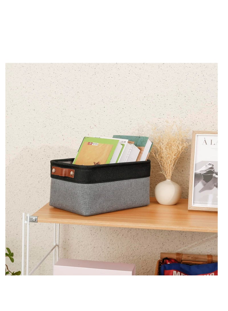 Excefore Canvas Linen Storage Baskets, Fabric Storage Baskets with Handles, Foldable Fabric Storage Box, Suitable for Clothes, Toys, Towels, Office Products (Grey Black)  - Image 4