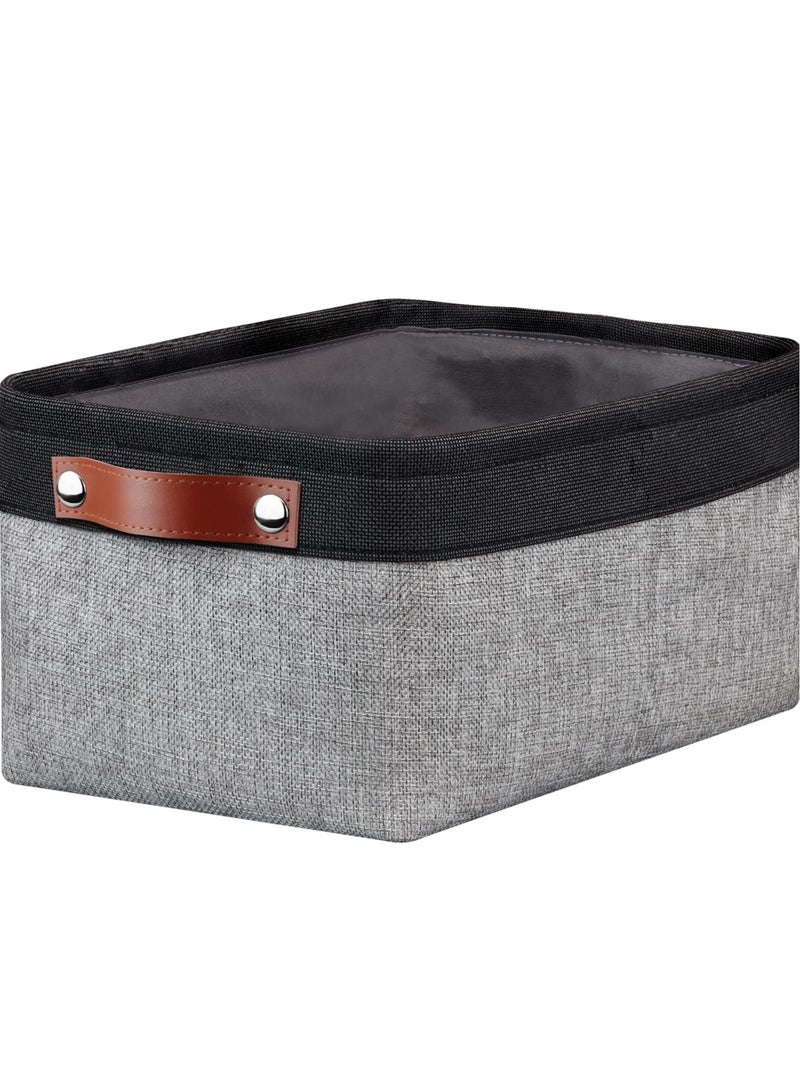 Excefore Canvas Linen Storage Baskets, Fabric Storage Baskets with Handles, Foldable Fabric Storage Box, Suitable for Clothes, Toys, Towels, Office Products (Grey Black)  - Image 1
