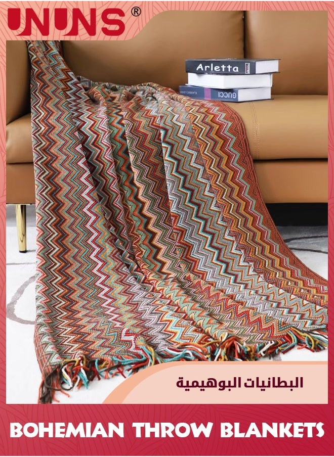 UNUNS Bohemian Throw King Size Blankets,Soft Cozy Lightweight Knitted Throw Blankets With Tassels,Fall Throw Blanket For Couch Decorative Throw Blankets/Bed/Sofa/All Seasons-Red 130x230cm -Multicolor  - Image 4