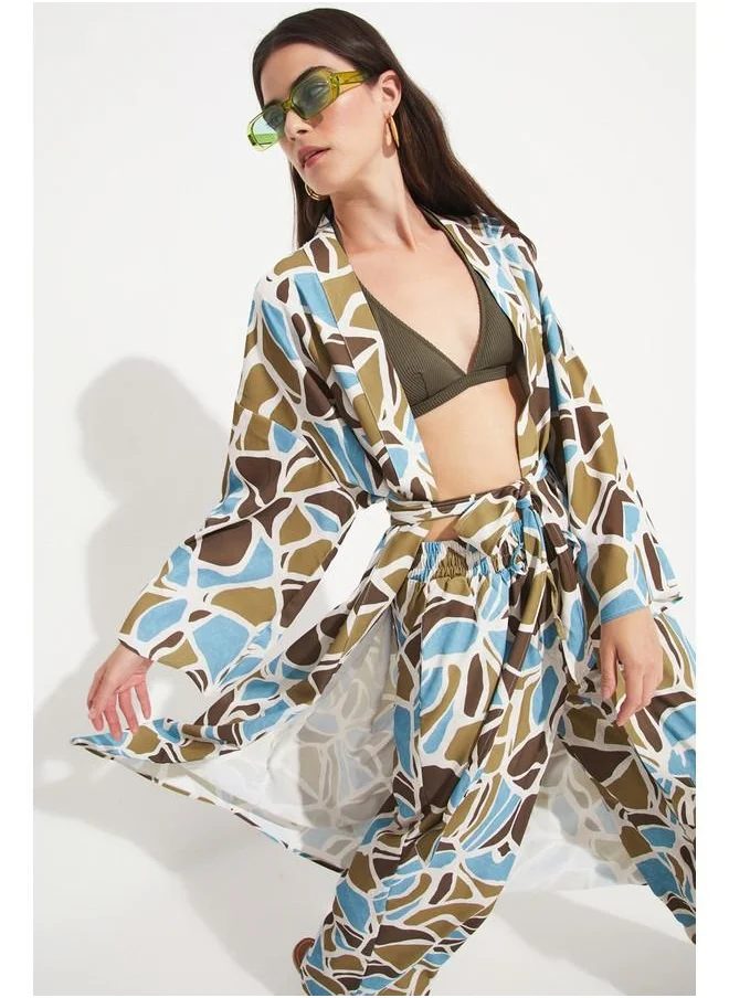 JUNE June Exclusive Patterned Kimono Trouser Set Multicolor