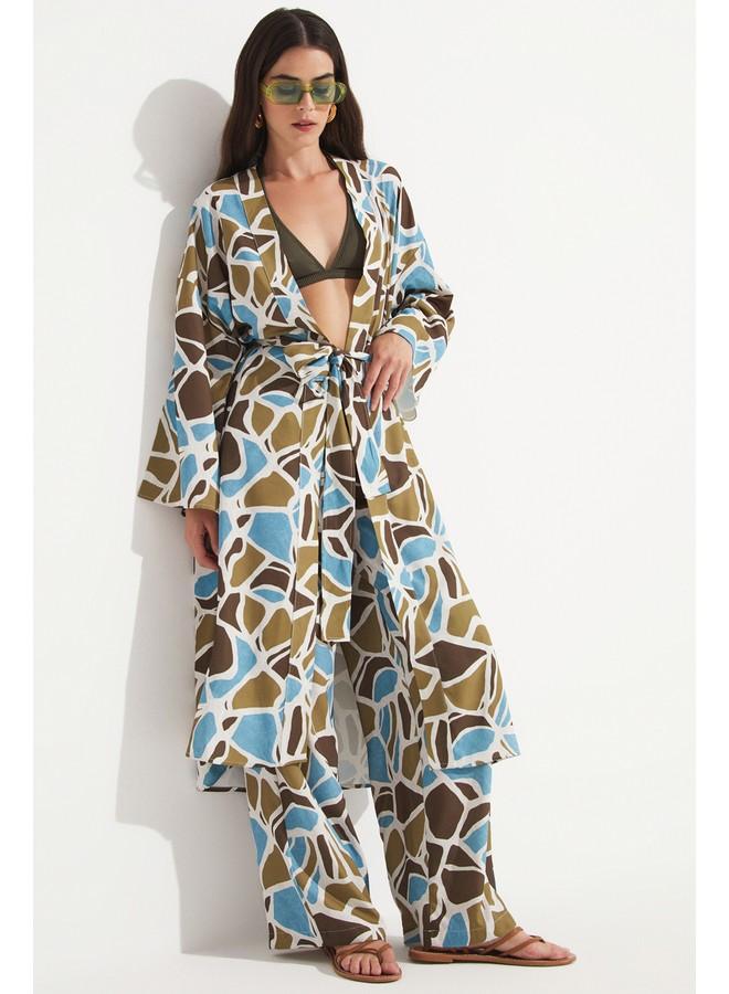 JUNE Exclusive Patterned Kimono Trouser Set Multicolor - Image 2