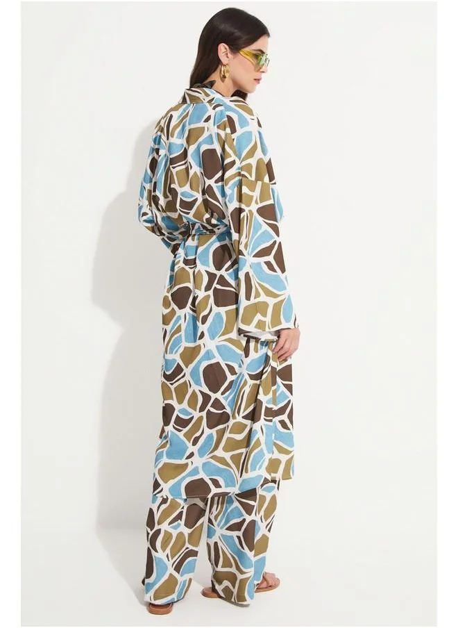 JUNE June Exclusive Patterned Kimono Trouser Set Multicolor