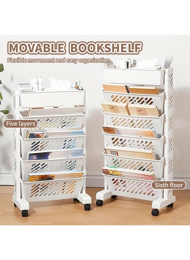 Generic 6-Layer Multifunctional Rolling Cart, Storage Cart With Lockable Wheels, Mobile Bookshelf Multifunctional Storage Rack For Kitchen Living Room Office, White  - Image 2