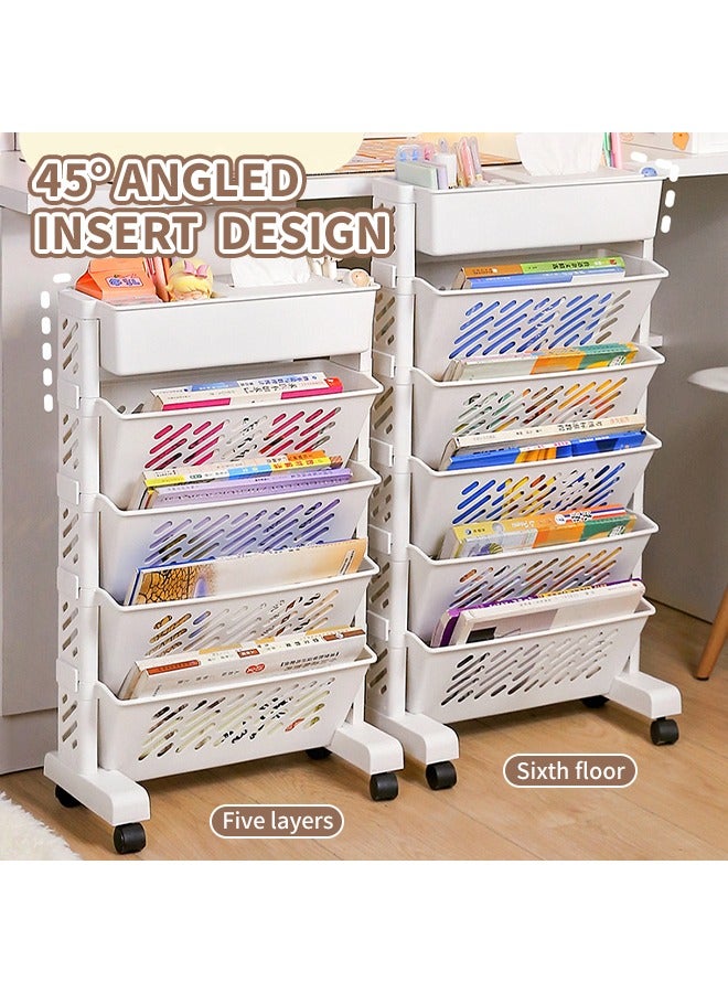 Generic 6-Layer Multifunctional Rolling Cart, Storage Cart With Lockable Wheels, Mobile Bookshelf Multifunctional Storage Rack For Kitchen Living Room Office, White  - Image 5
