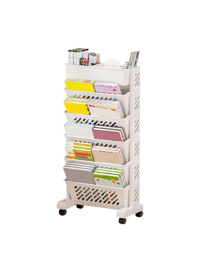 Generic 6-Layer Multifunctional Rolling Cart, Storage Cart With Lockable Wheels, Mobile Bookshelf Multifunctional Storage Rack For Kitchen Living Room Office, White  - Image 1