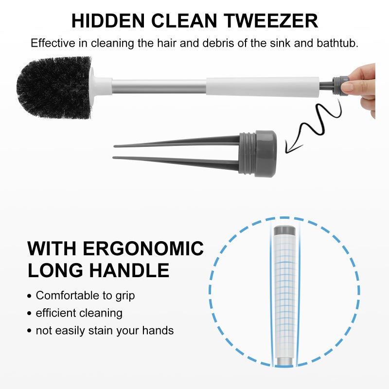 SetSail Toilet Brush and Holder, Self Closing Lid Toilet Bowl Brushes Holder and Extra Long Handle Ventilated Toilet Brush Set for Bathroom Cleaning, Nylon Bristles, White & Grey - Image 3