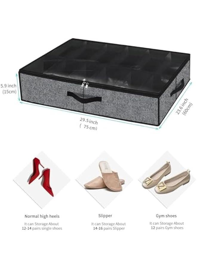 MIXDE Sturdy Under Bed Shoe Storage Organizers 2 Pack, Fit Total 24 Pairs, Large Underbed Closet Shoes Box Container Bag with Clear Cover, Breathable - Image 2