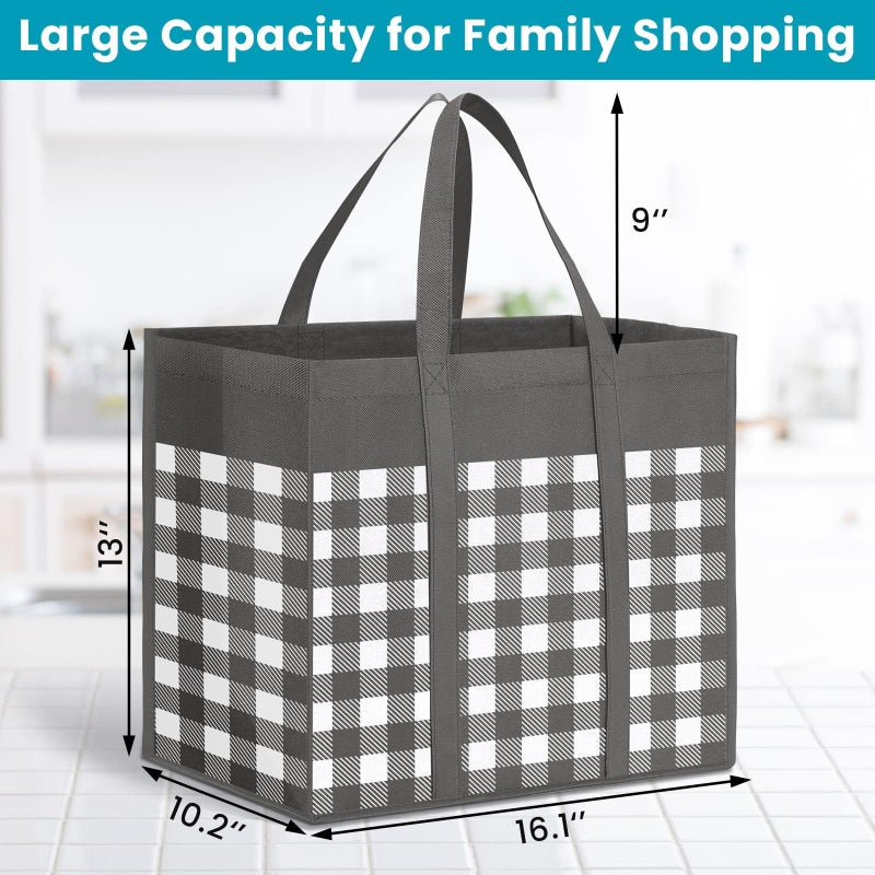 WOWBOX Reusable Grocery Bags 6-Pack  Foldable Reusable Shopping Tote Bags bulk with Reinforced Handles Large Storage Bags with Water Resistant Coating for Groceries Multipurpose Grey-White - Image 2