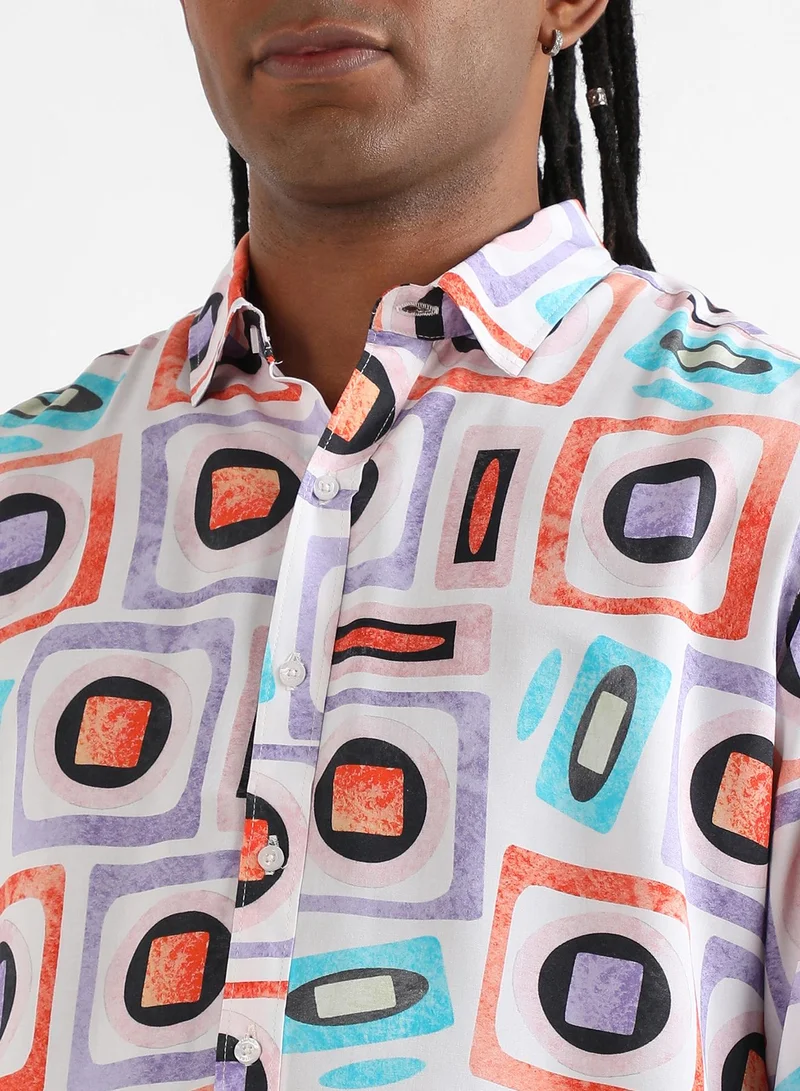 Campus Sutra Men's EcoLiva Multicolour Structural Block Shirt