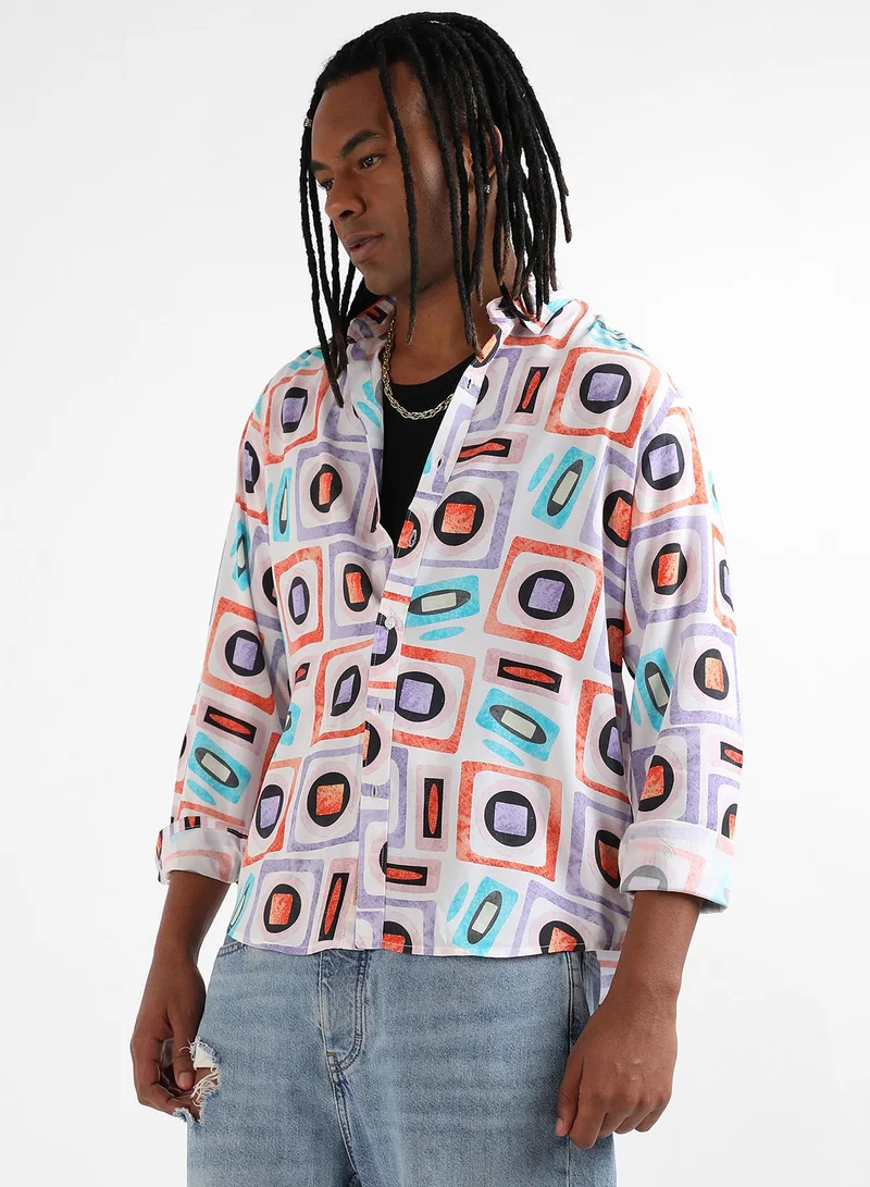 Campus Sutra Men's EcoLiva Multicolour Structural Block Shirt