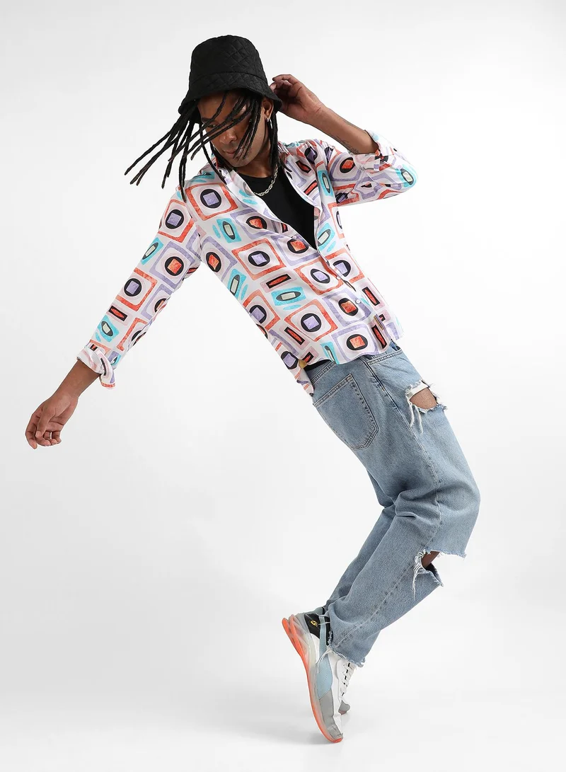 Campus Sutra Men's EcoLiva Multicolour Structural Block Shirt