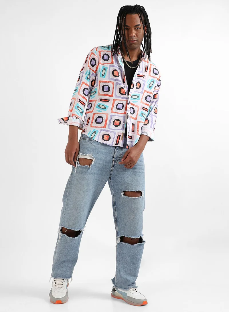 Campus Sutra Men's EcoLiva Multicolour Structural Block Shirt