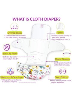 BEMBIKA Washable Polyester Cloth Adjustable Diapers With 5 Layer Bamboo Charcoal Insert (White Doodle)  - Image 5