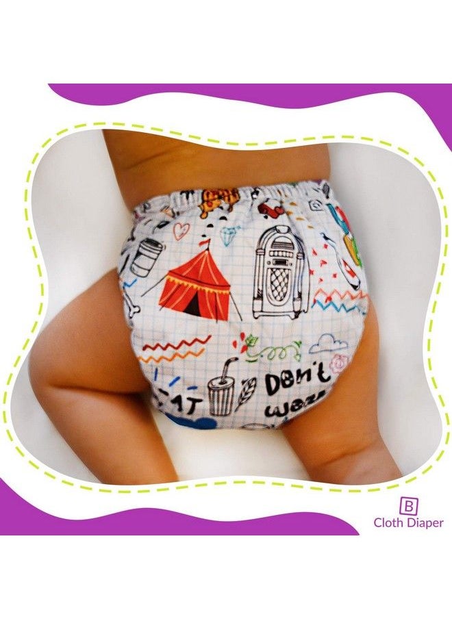 BEMBIKA - Washable Polyester Cloth Adjustable Diapers With 5 Layer Bamboo Charcoal Insert (White Doodle) - Image 1