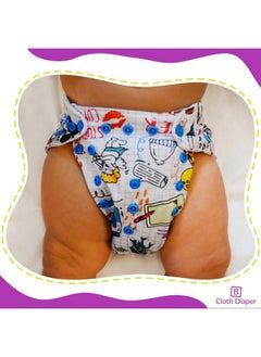 BEMBIKA Washable Polyester Cloth Adjustable Diapers With 5 Layer Bamboo Charcoal Insert (White Doodle)  - Image 3