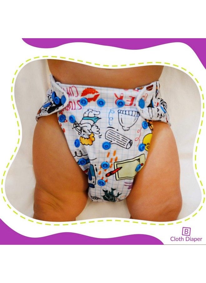 BEMBIKA - Washable Polyester Cloth Adjustable Diapers With 5 Layer Bamboo Charcoal Insert (White Doodle) - Image 1
