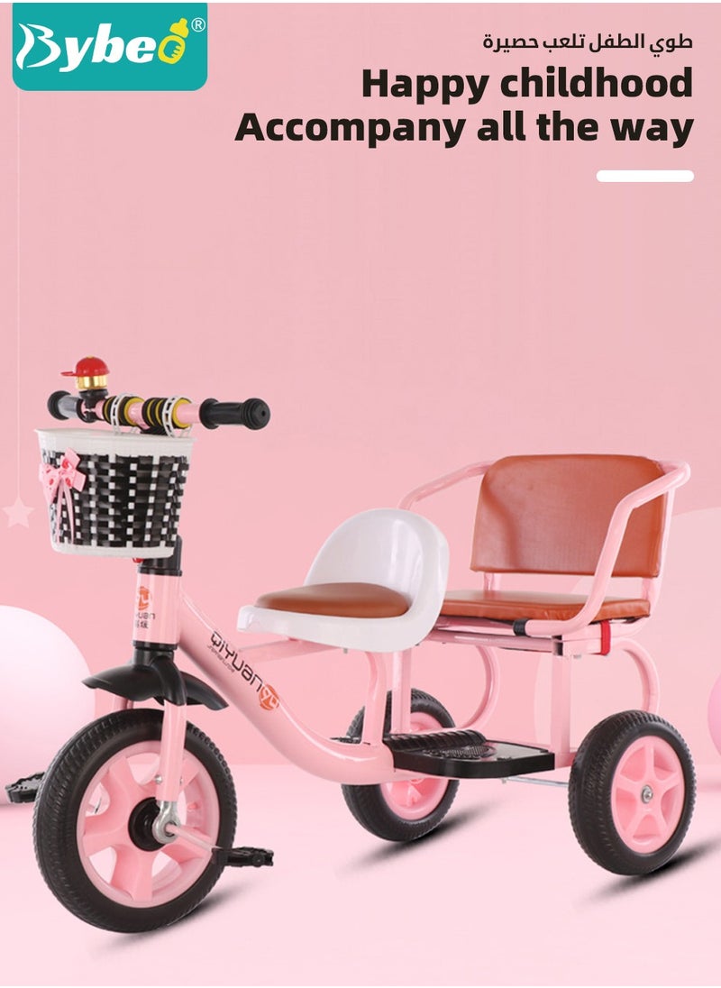 Bybeo Double Seat Children Tricycle,Kids Trike Bike, Toddlers Ride-On Tricycle with Large Rear Seat,Twins Stroller for Baby Boys and Girls Ages 1-8 Years Old  - Image 2
