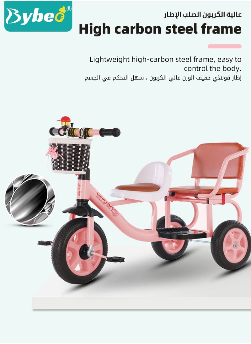 Bybeo Double Seat Children Tricycle,Kids Trike Bike, Toddlers Ride-On Tricycle with Large Rear Seat,Twins Stroller for Baby Boys and Girls Ages 1-8 Years Old  - Image 3