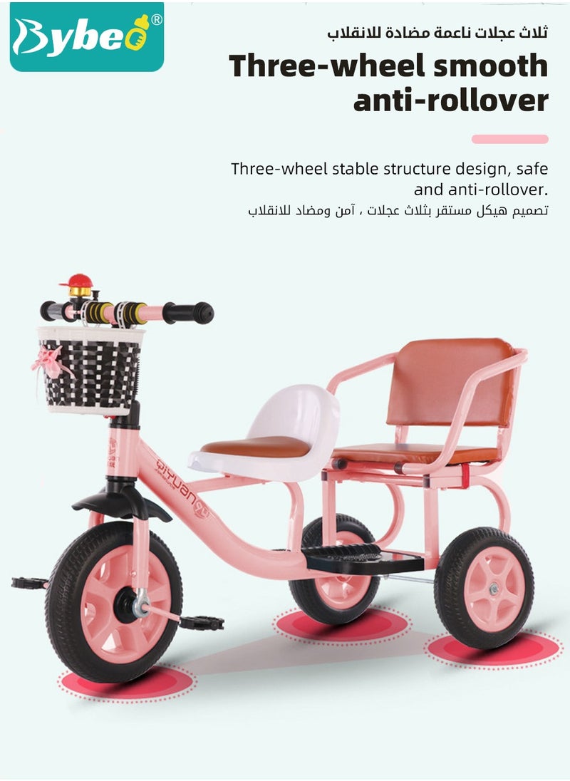 Bybeo Double Seat Children Tricycle,Kids Trike Bike, Toddlers Ride-On Tricycle with Large Rear Seat,Twins Stroller for Baby Boys and Girls Ages 1-8 Years Old  - Image 4