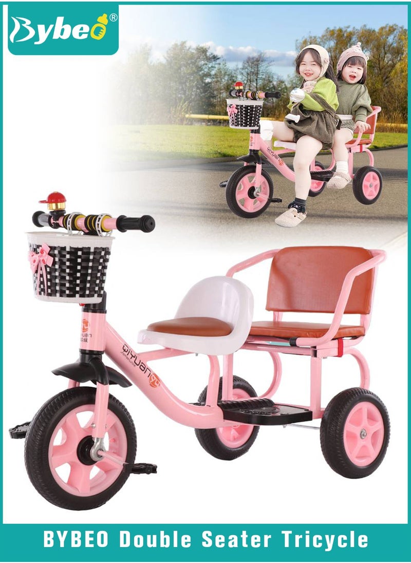 Bybeo Double Seat Children Tricycle,Kids Trike Bike, Toddlers Ride-On Tricycle with Large Rear Seat,Twins Stroller for Baby Boys and Girls Ages 1-8 Years Old  - Image 1