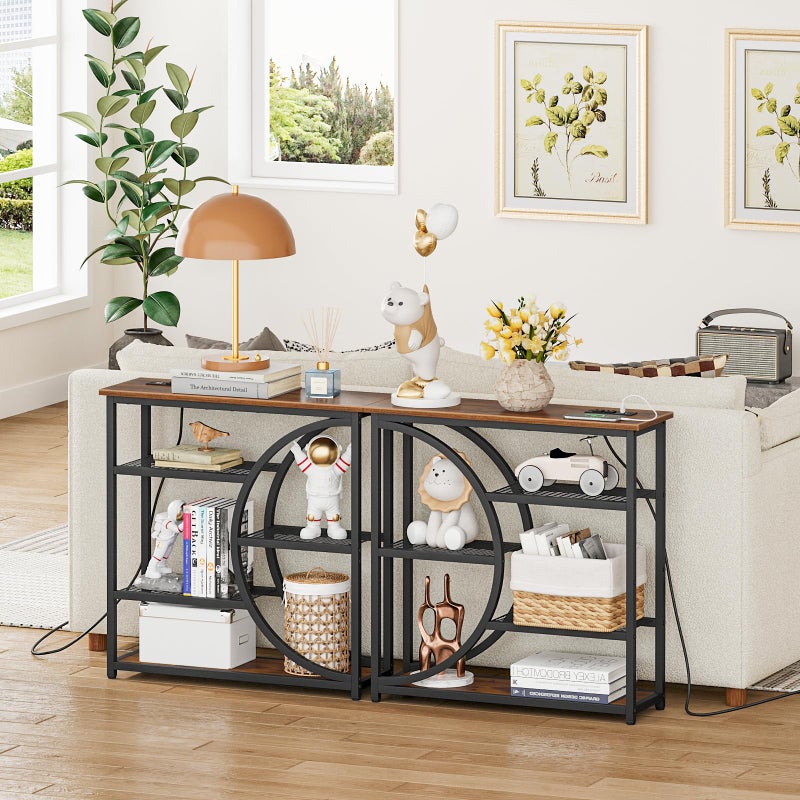 Snughome Entryway Table, Console Table with Charging Station, Industrial Narrow Sofa Table with 5 Tier Storage Shelves, Entrance Table for Hallway, Behind The Couch, Living Room, Foyer - Image 2