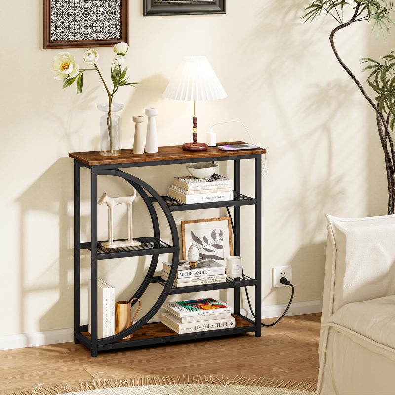 Snughome Entryway Table, Console Table with Charging Station, Industrial Narrow Sofa Table with 5 Tier Storage Shelves, Entrance Table for Hallway, Behind The Couch, Living Room, Foyer - Image 5
