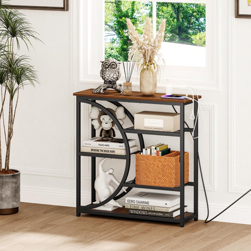 Snughome Entryway Table, Console Table with Charging Station, Industrial Narrow Sofa Table with 5 Tier Storage Shelves, Entrance Table for Hallway, Behind The Couch, Living Room, Foyer - Image 4