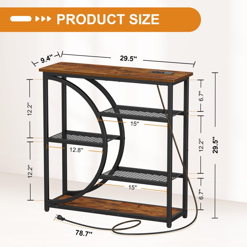 Snughome Entryway Table, Console Table with Charging Station, Industrial Narrow Sofa Table with 5 Tier Storage Shelves, Entrance Table for Hallway, Behind The Couch, Living Room, Foyer - Image 3