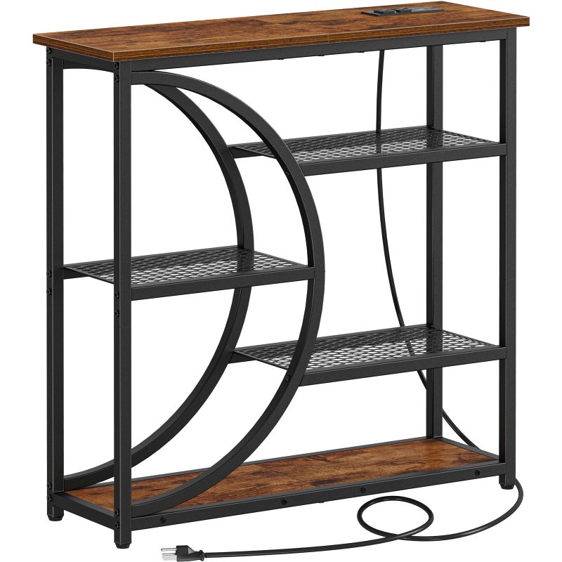 Snughome Entryway Table, Console Table with Charging Station, Industrial Narrow Sofa Table with 5 Tier Storage Shelves, Entrance Table for Hallway, Behind The Couch, Living Room, Foyer - Image 1