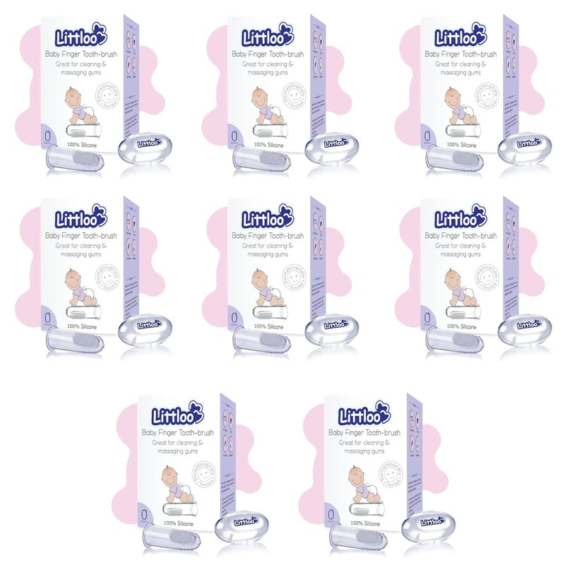 LITTLOO Silicone Baby Finger Toothbrush, Great for Massaging & Cleaning Gums, BPA-Free, Travel-Friendly Oral Care, Use Soft Brush For Kids & New Born Baby, Kids Finger Toothbrushes Pack of 8 (Clear) - Image 1