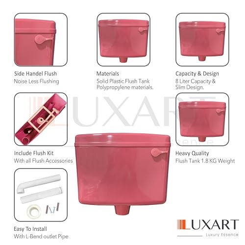 LUXART 8 LTR Wall Mounted Magenta Flush Tank for Toilet - Polypropylene Smart PVC Slim Cistern | Side Handle Front Flushing with Air Freshener & Complete Kit - Image 4