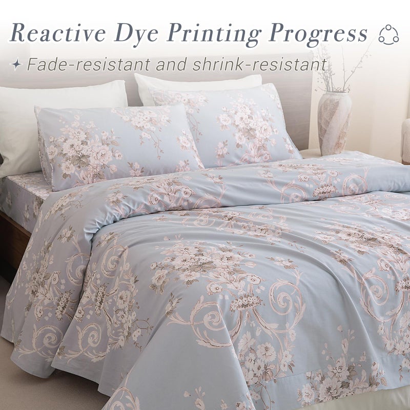 Lady Ann Elegant Peony Bed Sheets Sets Shabby Floral Bedding Percale Sheets Luxury Bedding Collections 100% Egyptian Cotton Sheets Deep Pocket Queen Size - Image 5