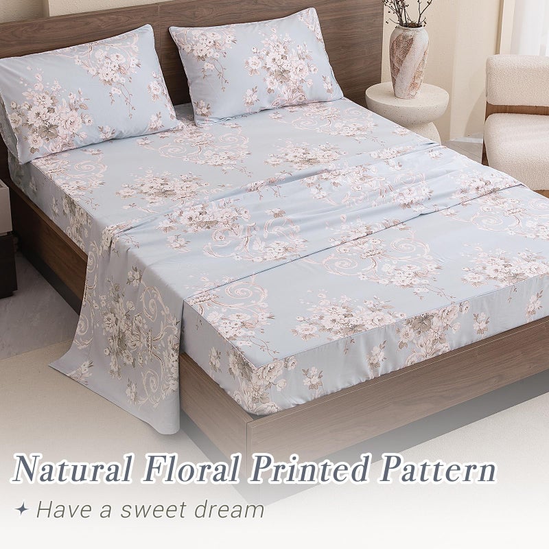 Lady Ann Elegant Peony Bed Sheets Sets Shabby Floral Bedding Percale Sheets Luxury Bedding Collections 100% Egyptian Cotton Sheets Deep Pocket Queen Size - Image 3