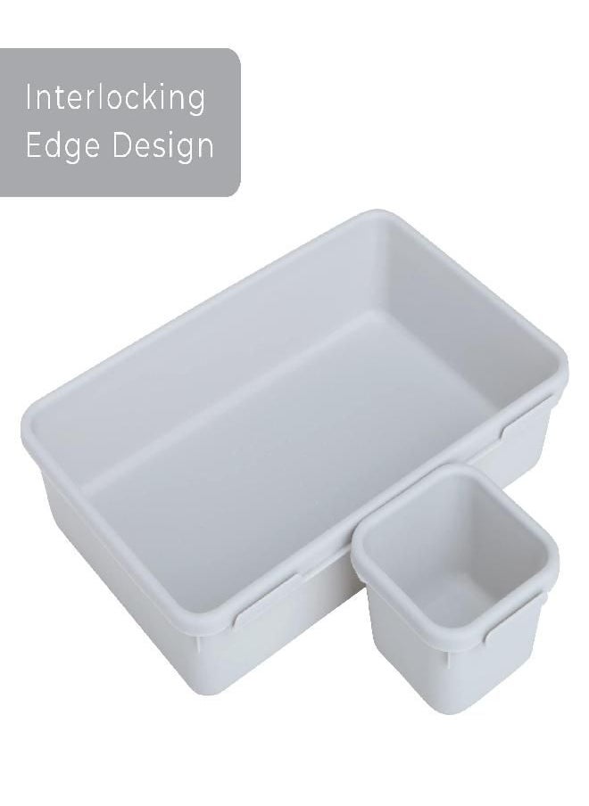 Smart Design Smart Design Interlocking Drawer Organizer - 8 Piece Set - BPA Free - Utensils, Flatware, Office, Personal Care, or Makeup Storage - Kitchen - Cool Gray  - Image 3