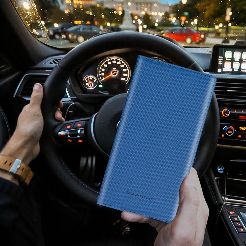 TOURSUIT Car Registration and Insurance Card Holder, Vehicle License Document Glove Box Compartment Organizer, Essential Car Wallet Case for Driver Auto Owners (Carbon Blue) - Image 3