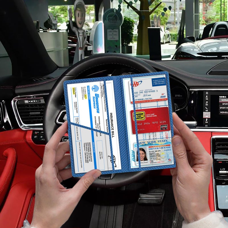 TOURSUIT Car Registration and Insurance Card Holder, Vehicle License Document Glove Box Compartment Organizer, Essential Car Wallet Case for Driver Auto Owners (Carbon Blue) - Image 5
