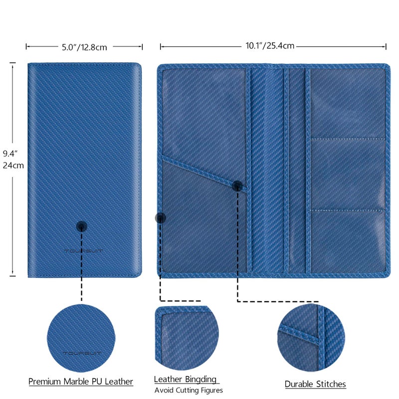 TOURSUIT Car Registration and Insurance Card Holder, Vehicle License Document Glove Box Compartment Organizer, Essential Car Wallet Case for Driver Auto Owners (Carbon Blue) - Image 4