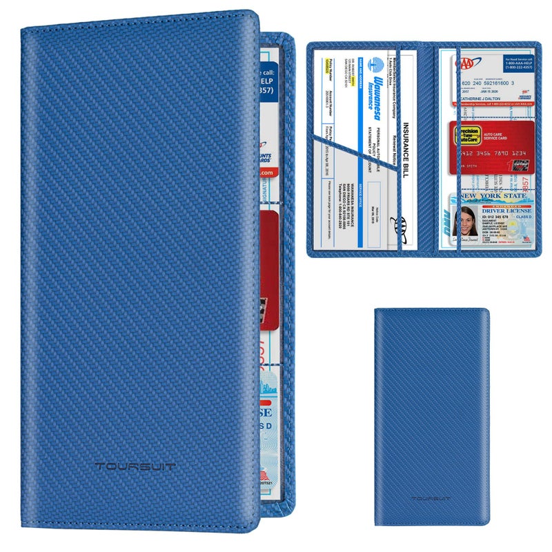 TOURSUIT Car Registration and Insurance Card Holder, Vehicle License Document Glove Box Compartment Organizer, Essential Car Wallet Case for Driver Auto Owners (Carbon Blue) - Image 1