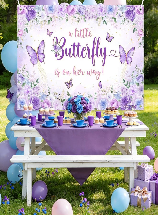 افيزانو لافتة زينة لحفل استقبال مولودة جديدة من Avezano بتصميم فراشة، خلفية تصوير "فراشة صغيرة في الطريق"، لافتة لحفل استقبال مولودة جديدة بتصميم أميرة، دعائم كشك تصوير للحفلات (أرجواني، 6 × 3.6 قدم) - Image 3
