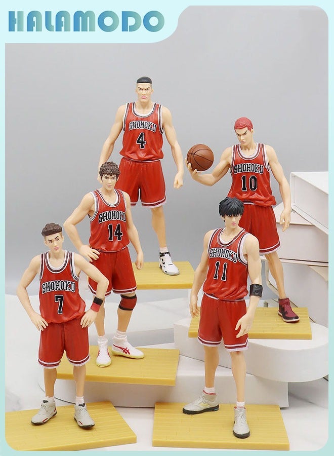 HALAMODO Slam Dunk Standing Figures of Sakuragi Hanamichi, Miyagi Ryota, Rukawa Kaede, Akagi Takenori and Mitsui Hisashi of Shohoku Team - Handsome Large-sized Handmade Model Figure Doll Decoration - Image 1