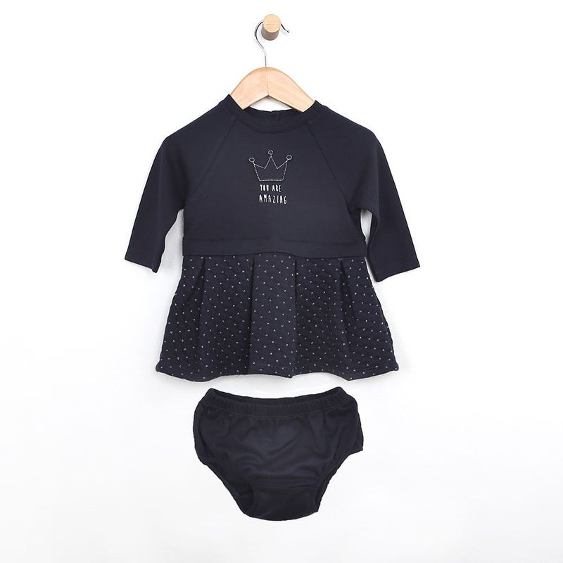 Robeez Baby Girls' Quilted Dress & Diaper Cover, Navy, 3 Months - Image 2