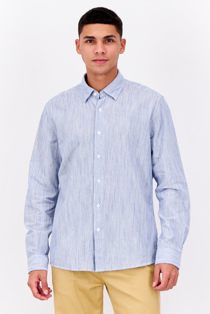 Peter Werth Men Regular Fit Long Sleeve Textured Casual Shirt, Blue - Image 1