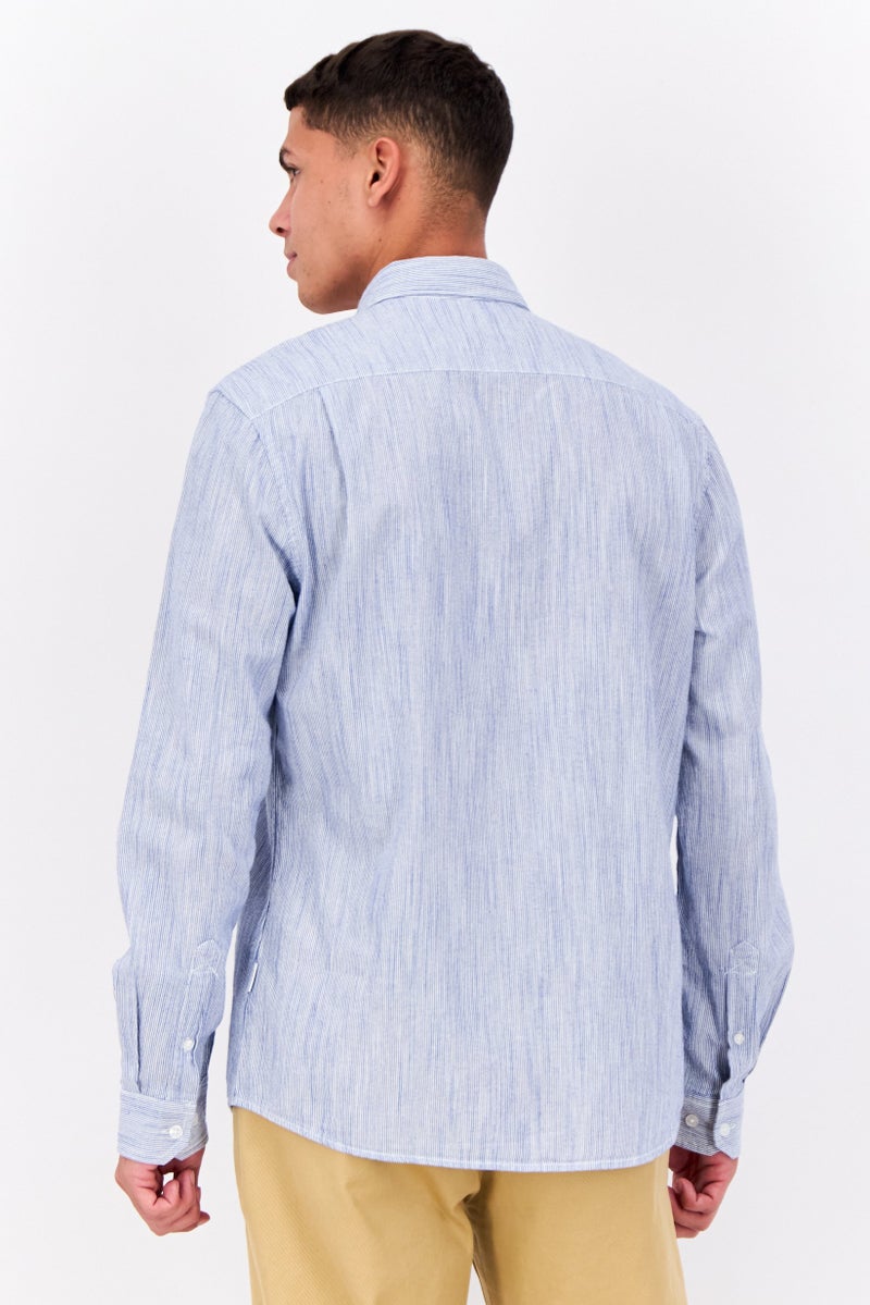 Peter Werth Men Regular Fit Long Sleeve Textured Casual Shirt, Blue - Image 3