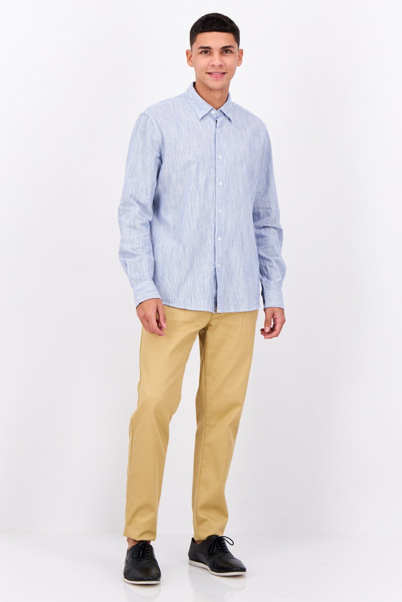 Peter Werth Men Regular Fit Long Sleeve Textured Casual Shirt, Blue - Image 4