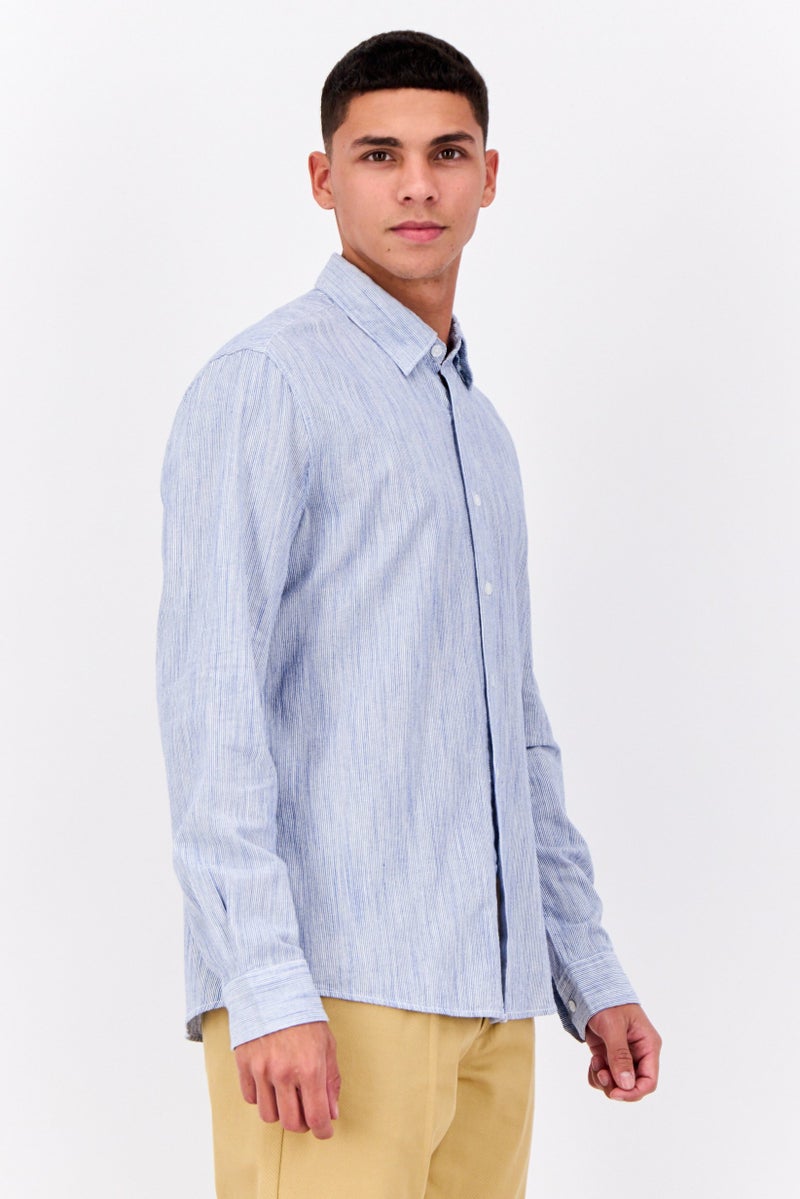 Peter Werth Men Regular Fit Long Sleeve Textured Casual Shirt, Blue - Image 4