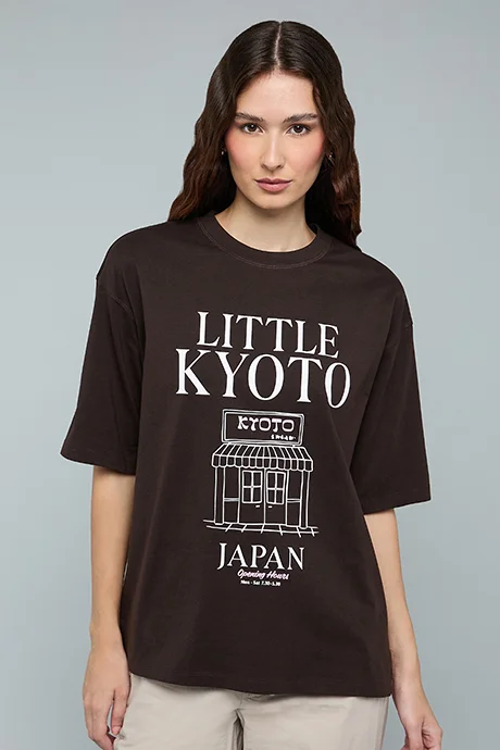 أر أند بي Typography Print T-Shirt with Crew Neck and Short Sleeves