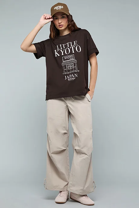 أر أند بي Typography Print T-Shirt with Crew Neck and Short Sleeves
